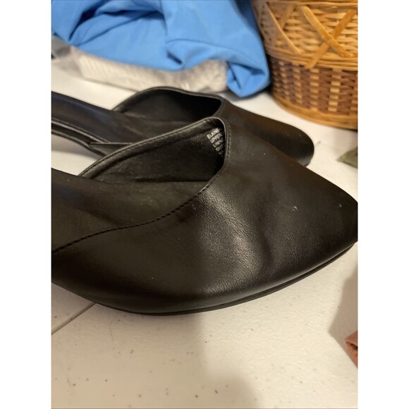 LADIES EVANS BLACK LEATHER CHUNKY HEELED SHOES SIZE 11 Elaine Extra Wide - Picture 4 of 6